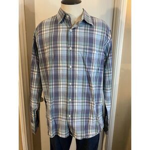 Untuckit Shirt Mens L‎ Slim Fit Blue Green Plaid Long Sleeve Cotton Woven Casual